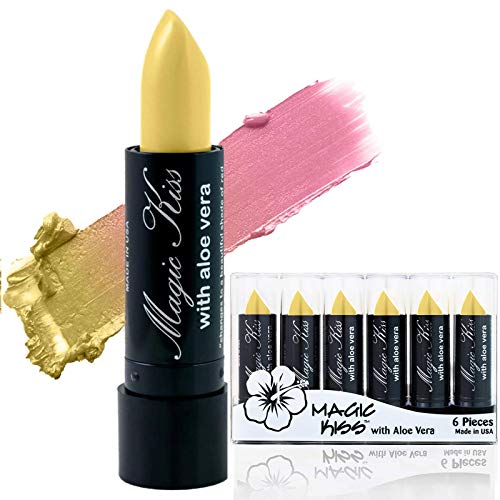 Magic Kiss Lipstick Set Aloe Vera Color Changing 6 Pack MADE IN USA (Yellow)