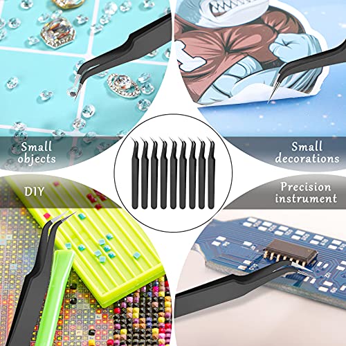 Honoson 9-Pack Curved Tweezers Stainless Steel Eyelash Extension