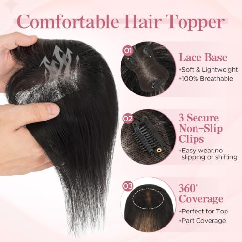 SEGOHAIR Human Hair Toppers for Women 11 Inch Clip-In Natural Black #1B