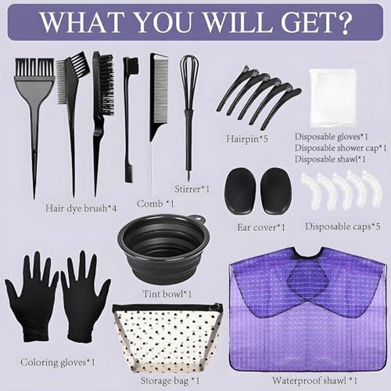 26 Pcs Hair Dye Kit - Coloring Brush Set with Bowl, Clips & Gloves