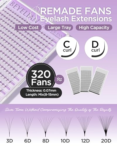 BEYELIAN Premade Lash Fans 8D 0.07 320 Count Eyelash Extensions
