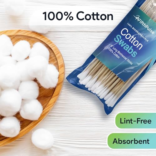 FifthPulse 8-Inch Biodegradable Cotton Swabs - Long Birchwood Applicators