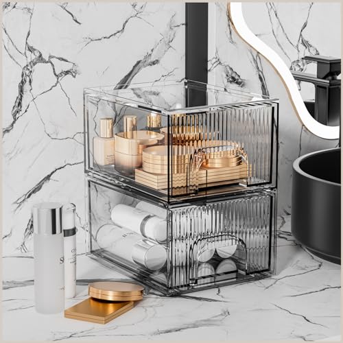 ZHIAI 2-Pack Clear Acrylic Makeup Organizer Drawer
