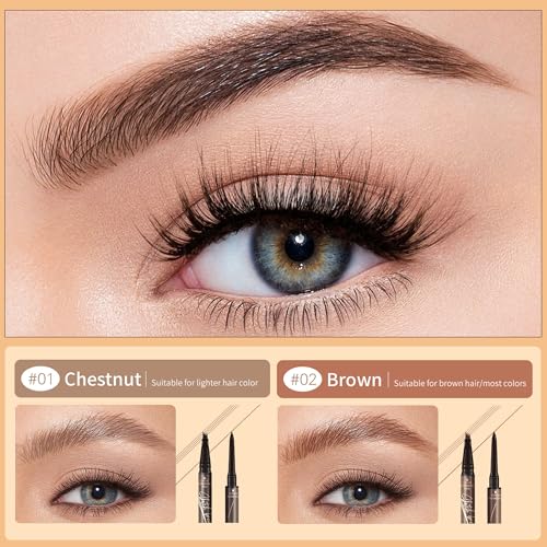 Microblading Eyebrow Pen, 2-in-1 Dual-Ended Magical Waterproof Eyebrow Pencil with 4-Prong Micro-Fork-Tip Applicator, Brow Pen for Women Creates Natural Looking Brows Effortlessly (Dark Brown)