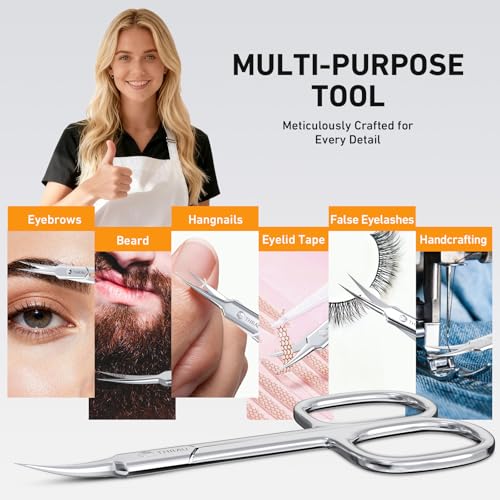 THRAU Extra Fine Cuticle Scissors - Stainless Steel Precision Nail Trimmer