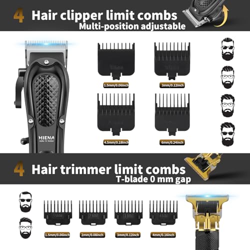Professional Cordless Hair Clipper Kit with Beard Trimmer & 8 Guide Combs