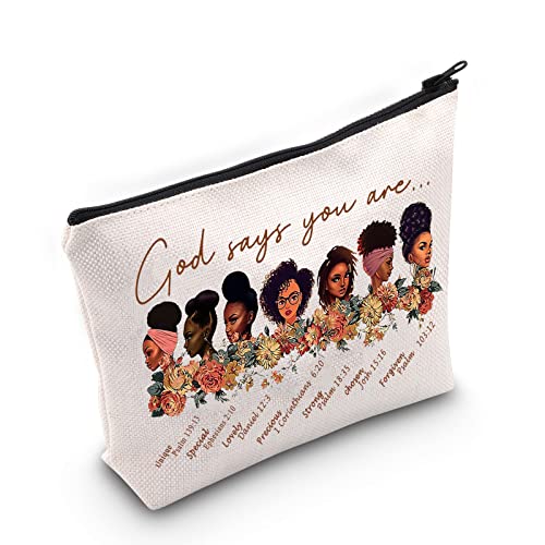 LEVLO Black American Cosmetic Make up Bag African Inspired Gift God Says You are Unique Special Lovely Chosen Forgiven Makeup Zipper Pouch Bag Black Live Matter Gift (God Says You)