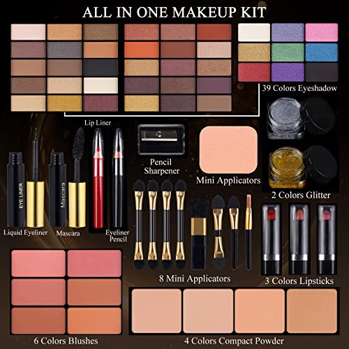 Professional 58-Color Makeup Kit with Mirror & Applicators