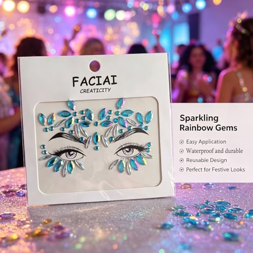 Blue Flower Rhinestone Face Gems Stickers - Festival Rave Makeup (2 Sheets)
