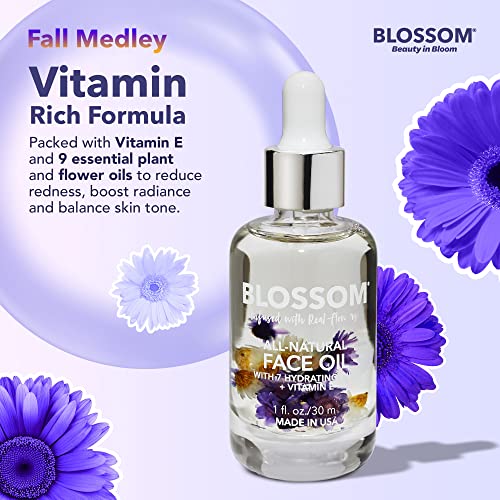 Blossom Unscented All Natural, Vegan, Cruelty Free Face Oil with Vitamin E, Infused with Real Flowers, Made in USA, 0.5 fl. oz., Fall Medley