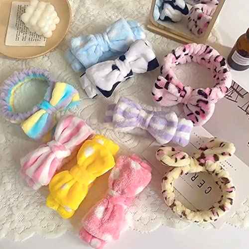42 Pcs Cute Fluffy Bow Headbands - Adjustable Spa Makeup Headbands for Women, Girls, Gifts, Yoga, Sports