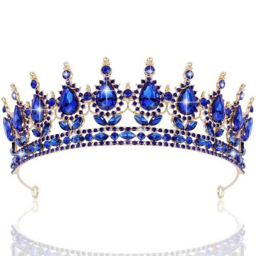 TOBATOBA Blue Tiaras and Crowns for Women, Crystal Wedding Tiara for Bride Queen Crown, Royal Princess Quinceanera Headpieces for Birthday Prom Pageant Halloween Cosplay