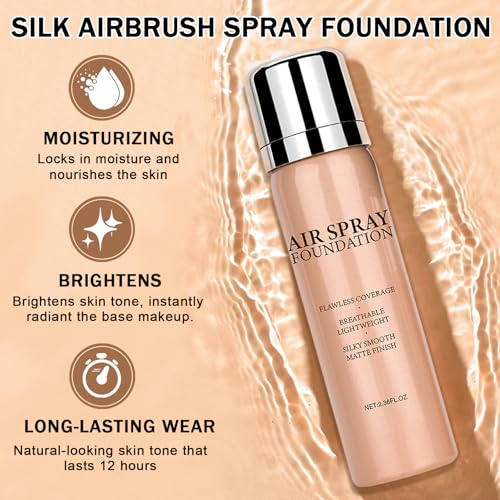 DAMUSI AirBrush Foundation Spray, Silky Flawless Coverage Magic Minerals Airbrush Foundation Mist Makeup for Smooth Radiant Skin, Breathable, Blendable Setting SprayFoundation-Natural/Warm Porcelain