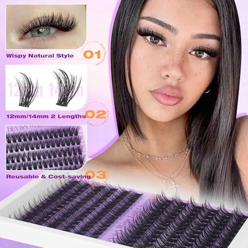 EYDEVRO Wispy Lash Clusters 12-14mm Natural Eyelash Extensions 192 Pcs