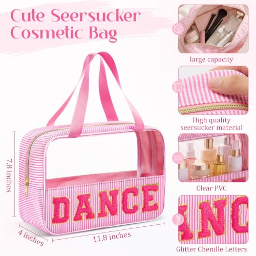 Sanwuta Seersucker Makeup Bag with Chenille Letters, Pink