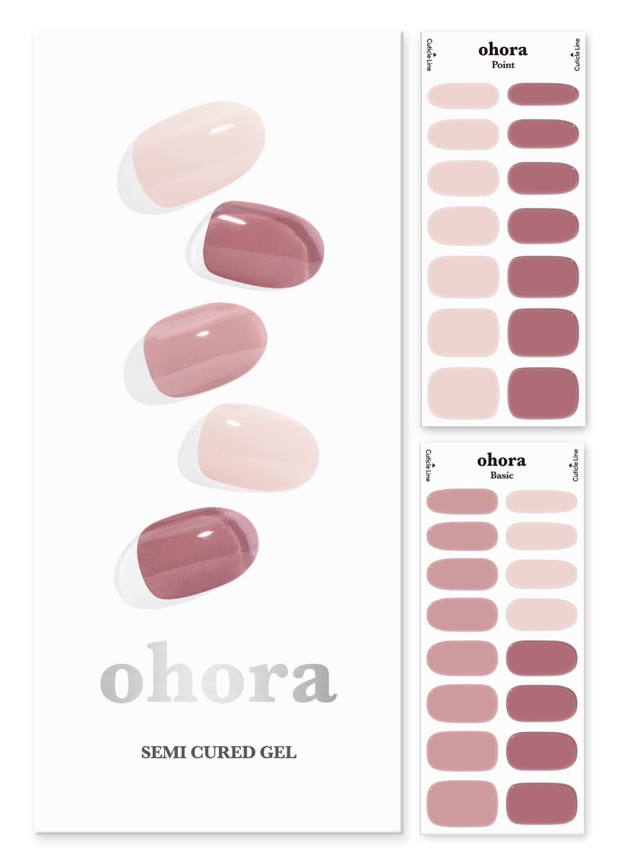 ohora Semi Cured Gel Nail Strips (N Elle) - Nude, Solid, Works with Any UV/LED Nail Lamps, Salon-Quality, Long Lasting, Easy to Apply & Remove - Includes 2 Prep Pads, Nail File & Wooden Stick