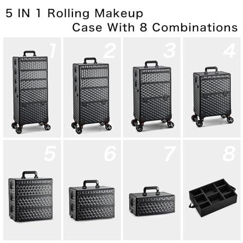 5-in-1 Makeup Train Case on Wheels with Removable Trays