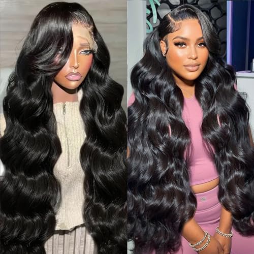 LHENDS 28 Inch 13x6 Body Wave Lace Front Wigs Human Hair Pre Plucked Glueless Wigs Human Hair 180% Density Body Wave 13x6 HD Transparent Frontal Wigs Human Hair Lace Front Wigs for Women