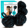 Vive Loofah Sponge Replacement (4 Pk) Shower & Bath Pouf Scrubber for Back & Body Exfoliation, Works with Vive Interchangeable Loofa Handle Long Brush (Replacement Sponge Black and Blue (4 Pack), 4)