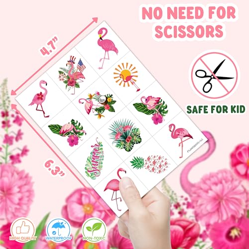 96 Pc Flamingo Temporary Tattoos for Kids - Waterproof