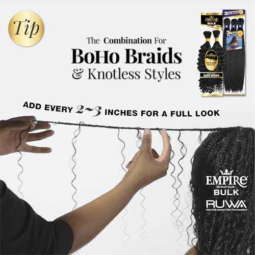 Sensationnel Empire Bulk Braiding ? Water Wave Human Hair Braids for Knotless Boho Box or Curly Loosewave Styles 1 pack (18 inch, 1 JETBLACK)