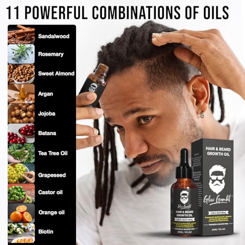 Sandalwood Rosemary Natural Beard Oil for Men, 2-In-1 Beard Softener with Biotin, Jojoba Oil, Almond Oil Castor Oil With 11 Natural Beard Oils, for Scalp, Hair & Beard -1oz.