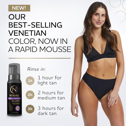 Norvell Self Tanner - Venetian Rapid Sunless Tanning Mousse 4 oz, For a Fast Self Tan with Cool Violet Brown Undertones for Streak Free Express Bronze Color
