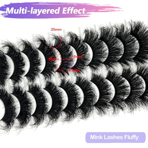 Mink Lashes Fluffy 25mm Thick Big Strip Lashes Pack Faux Mink Long False Eyelashes Volume Wispy Cat Eye D Curl Dramatic Eyelashes