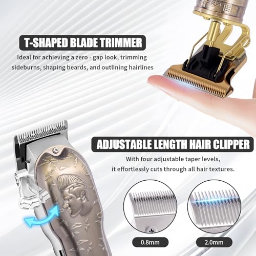 WMZR Gold Professional Hair Clipper Set with T-Shaped Sideburn Trimmer & Nose Hair Groomer