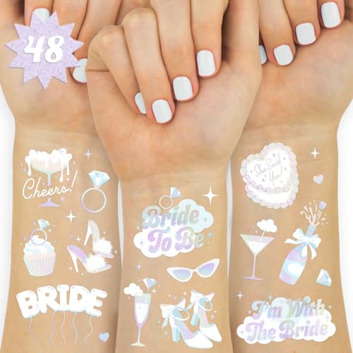 xo, Fetti Iridescent Bachelorette Temporary Tattoos - 48 Styles | Clound Nine, Bach Party Decoration, Bridesmaid Favor, White Bride To Be Accessory, Bridal Shower Supplies, Engagement Decor