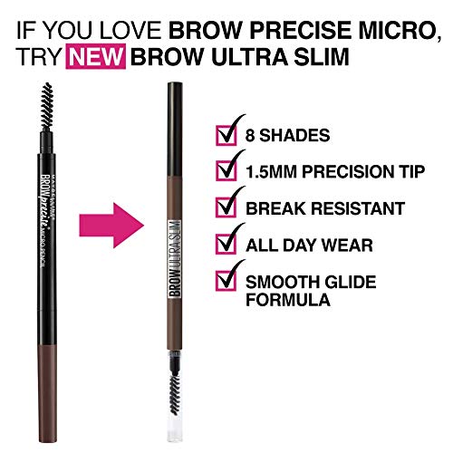 Maybelline Brow Precise Micro Eyebrow Pencil Makeup, Deep Brown, 0.002 oz.