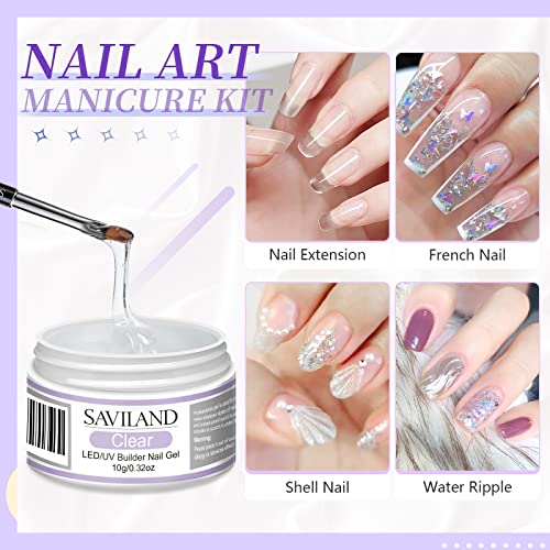 SAVILAND Gel Nail Glue 2pcs 15ML with 2 Basic Colors Nail Extension Kit Clear Nude Nail Strengthen Gel