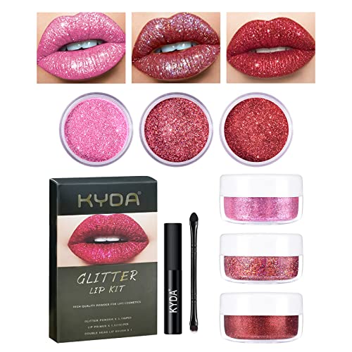 3-Color Glitter Lip Kit with Primer & Applicator