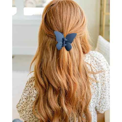HAIMEIKANG 6 PCS Hair Claw Clips - Matte Flower, Heart, Butterfly Hair Claw Clips for Women Girls - Non-Slip and Strong Hold for Thin/Medium/Thick Hair