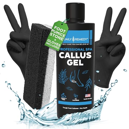 Foot Callus Remover Gel Set - Professional Callus Remover for Feet Gel - Calloused Feet Remover Gel - Feet Callus Remover for Smooth Feet & Cracked Heels - 8oz with Pumice Stone - Made in USA