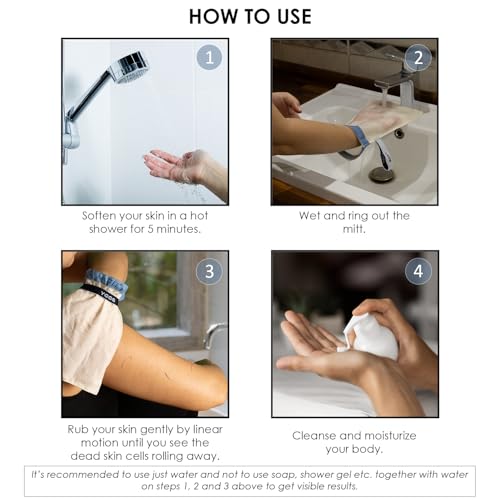 MATTEE - Kessa Glove - 2 Packs of Exfoliating Mitt - Self-Tan Remover - Ensures Smooth and Soft Skin, Helps Avoid Keratosis Pilaris, Ingrown Hair and Cellulite -%100 Viscose Fiber - Medium