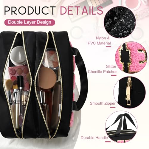 Cheer Makeup Bag with Chenille Letters - Waterproof Travel Organizer