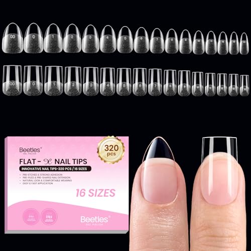 Beetles Flat-X Almond Square Short Nail Tips 320pcs, 16 Sizes - B- Almond+Square S