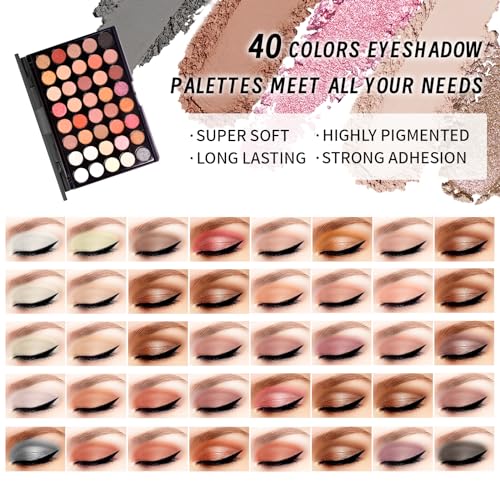 YBUETE Complete Makeup Kit for Women & Teens - 40 Eyeshadow Colors, Brushes, Bag