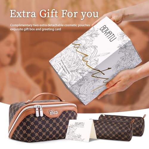BOYATU 3-Pc Travel Makeup Bag Set - Large Cosmetic Organizer