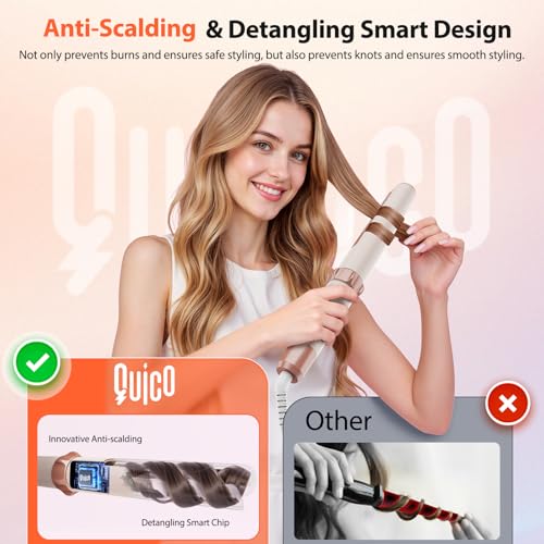 QUICO 1.25in Automatic Curling Iron - 15s Heat, Dual-Voltage Salon Waves