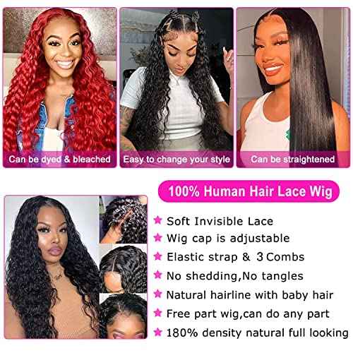 Water Wave 13x6 HD Transparent Lace Front Wigs Human Hair 180 Density Wet and Wavy Human Hair Wigs for Women Curly Lace Front Wig Human Hair Pre Plucked with Baby Hair Natural Color (18 Inch)