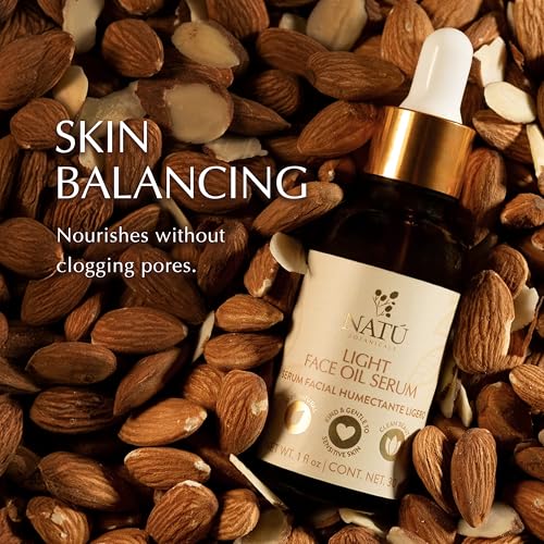 NAT? BOTANICALS Light Face Oil Serum for Oily & Combination Skin - Vitamin A from Sweet Almond & Lightweight Botanical Blend with Tea Tree Oil - Fast Absorbing, Hydrating & Naturally Aromatic - 1fl oz