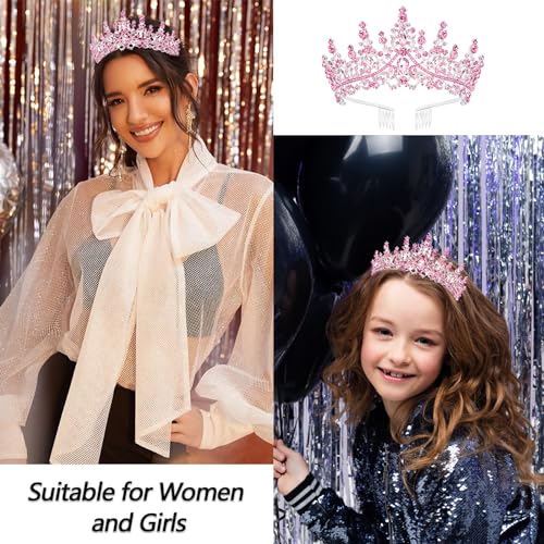 Pink Crystal Tiara Crown with Birthday Sash for Women & Girls