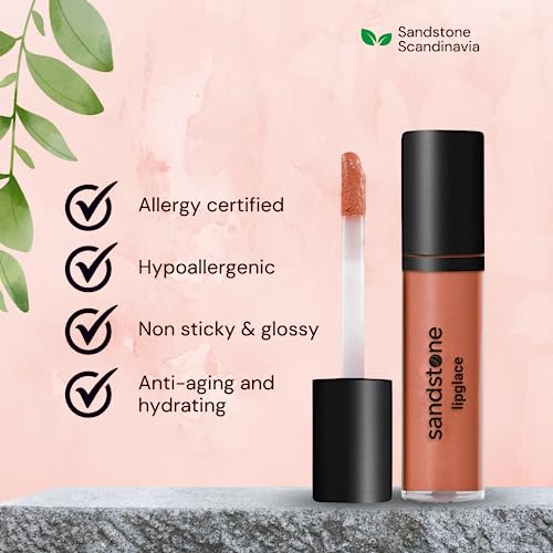 Sandstone Scandinavia Lipglace - 90's Vibe - Hypoallergenic Vegan Lip Gloss Brown - Fragrance Free & Allergy Certified - Non Sticky & Glossy Lipglace - Anti-Aging Hydrating Lipgloss