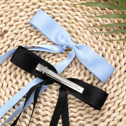 Slevaty Hair Bows Set: 12 PCS Ribbon Bowknot Clips and Barrettes with Long Tails for Women and Girls (12 Color Mixing)