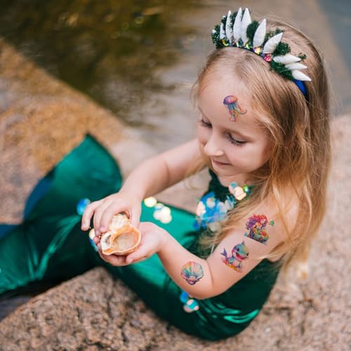 SUNAI Mermaid Temporary Tattoos - 145Pcs Glitter Styles, 12 Sheets