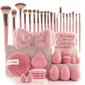 40 PCS Professional Makeup Brush Tools Set, Cosmetic Brush Sponge, Puff, Headband, Brush Cleaning Bow Set, Facial Makeup, Cleaning Accessories, Makeup Products, Valentine Day Item (Pink-40PCS)