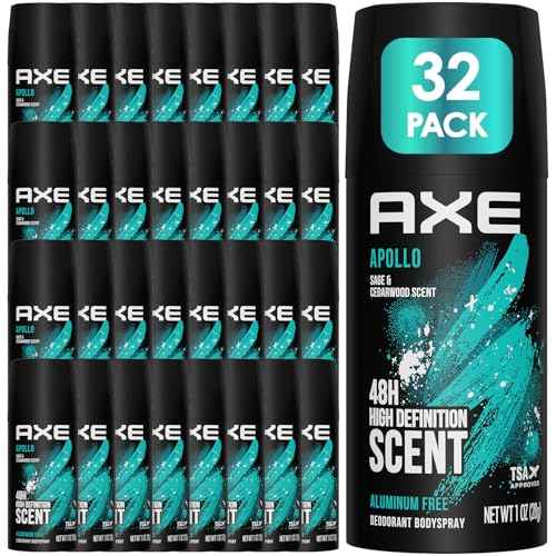 AXE Men Travel Deodorant, Aluminum-Free, Bodyspray, Apollo 32-Pack ? 48H Anti-Sweat Protection, TSA-Approved Body Spray, 1 Oz Ea