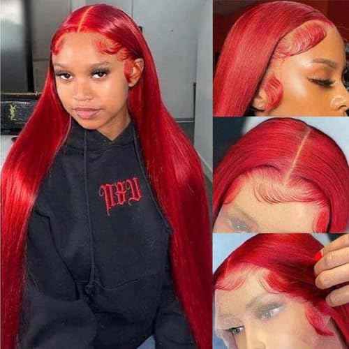 Savasana Red Wig Human Hair 13x4 Red Lace Front Wigs Glueless Straight Lace Frontal Wig Pre Plucked with Baby Hair for Black Women 26 Inch
